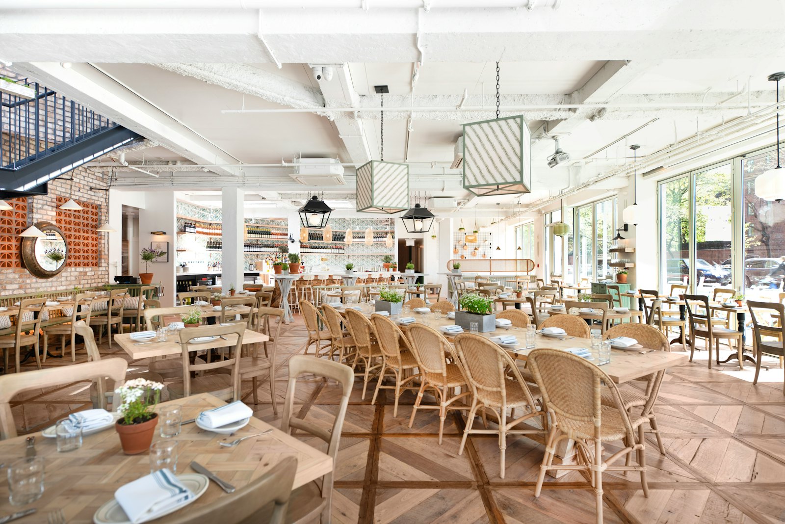 The Rosemary's East dining room, set up for service.